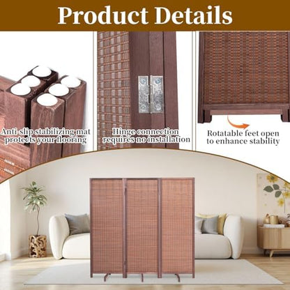 Bamboo Room Divider 3 Panel 47" H, 360°Rotating Feet Privacy Screen - Image 6