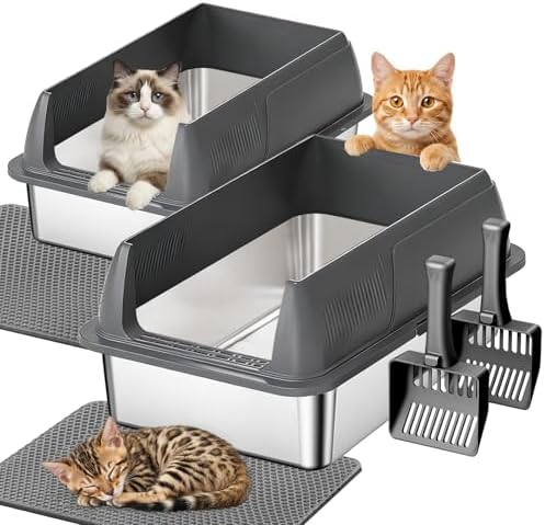 Gimars 2 Pack XL Stainless Steel Cat Litter Box by Gimars