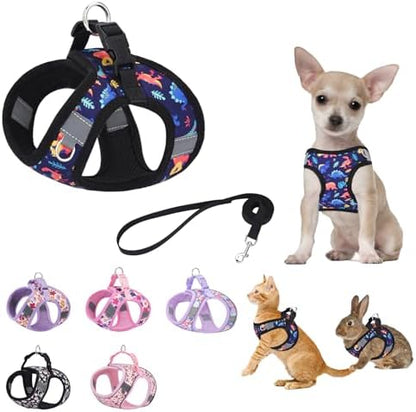 Small Dog Harness Black Dinausor No Pull Step in Vest Harness by KocaPlye