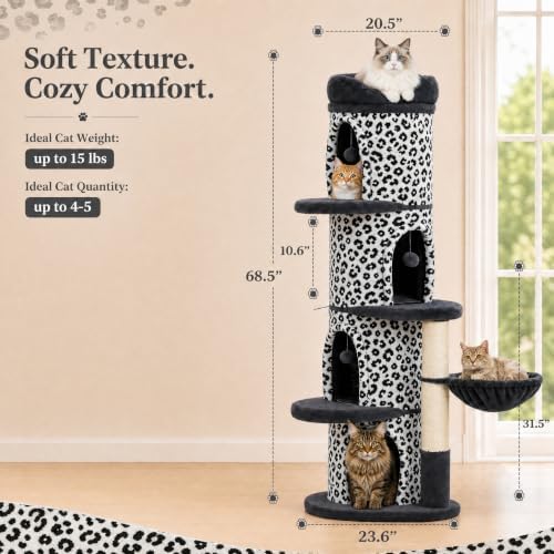 MUTTROS 68.5" White Leopard Print Cat Tree Tower - Image 7