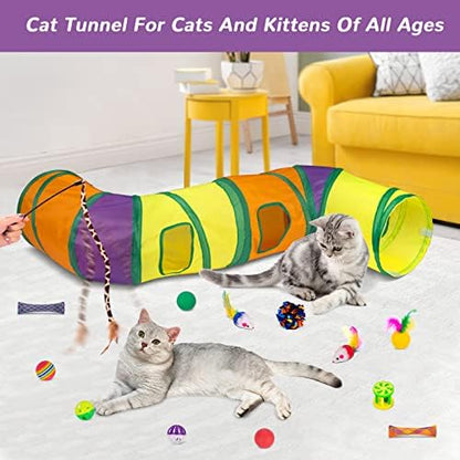 Retro Shaw 33Pcs Cat Toys for Indoor Cats, 2 Way Cat Game Tunnels - Image 4
