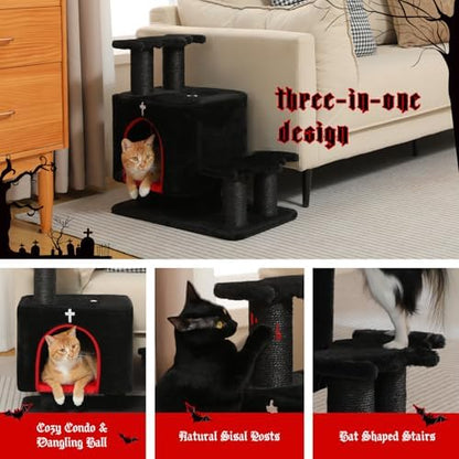 Gothic 3-in-1 Cat Stairs with Scratching Post & Condo, Pet Steps - Image 4