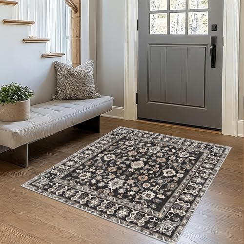 Square 4x4 Rug Soft Non Slip Machine Washable Indoor Carpet Black by NYZEL