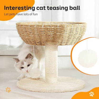 Small Cat Tree with 17.5-Inch Woven-Style Bed and Scratching Post - Image 6
