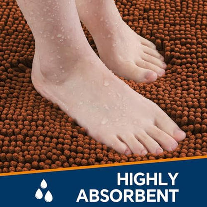 Chenille Bathroom Rug 20"x32" Rust, Non-Slip Plush Bath Mat - Image 4