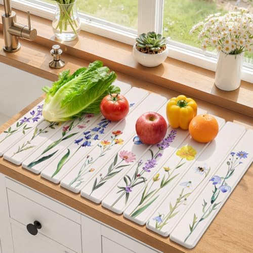 LOKHOM Stone Dish Drying Mat, 15.3"x23.6" Diatomaceous Earth Mat Floral by LOKHOM