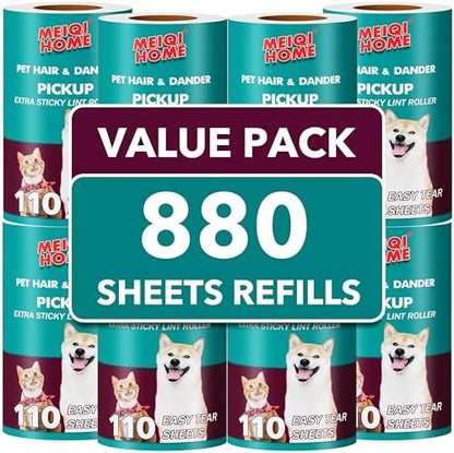 MEIQIHOME Extra Sticky Lint Roller Refills Only, 880 Easy-Tear Sheets by MEIQIHOME