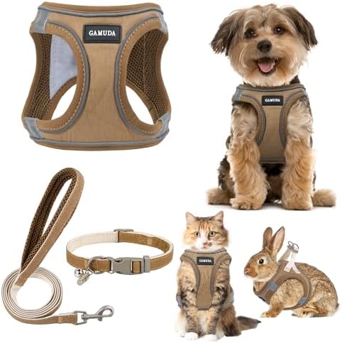 GAMUDA Small Pet Harness Collar and Leash Set, Step in No Chock No Pull Linen by GAMUDACollarsCollection