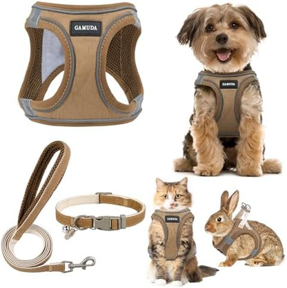 GAMUDA Small Pet Harness Collar and Leash Set, Step in No Chock No Pull Linen by GAMUDACollarsCollection