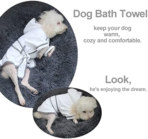 Dog Bathrobe, Microfiber Fast Drying Absorbent Hooded Bath Towel White - Image 5