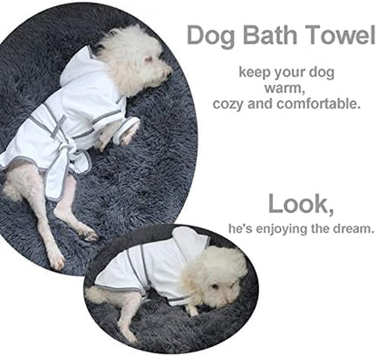 Dog Bathrobe, Microfiber Fast Drying Absorbent Hooded Bath Towel White - Image 5