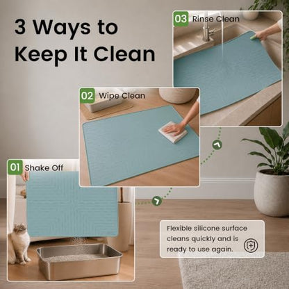 OHMO Large Cat Litter Mat, 31.5x23.6 Silicone Trapping Mat Light Blue - Image 6