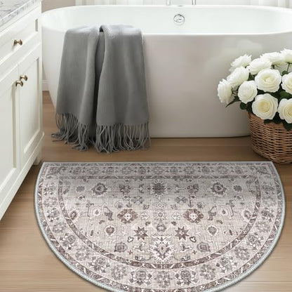 Vintage Washable Entryway Rug: 1.7x3 Half Circle Mat Non Slip Resistant Design - Image 4