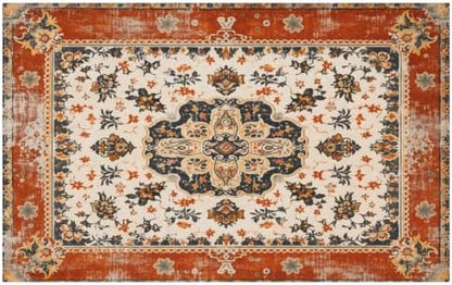 Giwawa Ethnic Boho Bath Rug Rust Coral Floral Plush Kitchen Mat 20x32 Inch Soft by Giwawa