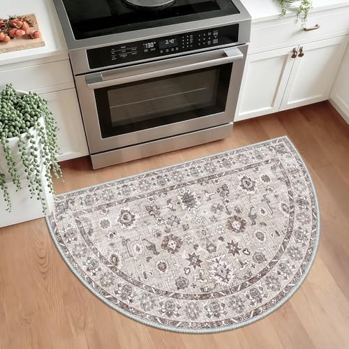 Vintage Washable Entryway Rug: 1.7x3 Half Circle Mat Non Slip Resistant Design - Image 5