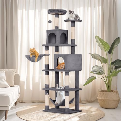 AOTAIDE 68-Inch Cat Tree for Indoor Cats, 2 Plush Perches, 2 Cozy Caves by Aotaide
