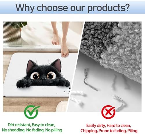 Cute Black Cat Bathroom Rug 29.5"x17", Super Absorbent Fast Drying Bath Mat - Image 4