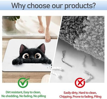 Cute Black Cat Bathroom Rug 29.5"x17", Super Absorbent Fast Drying Bath Mat - Image 4