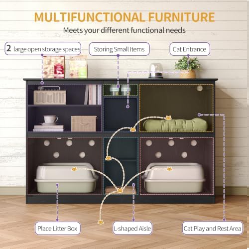 Hzuaneri Double cat Litter Box Enclosure, Cat Cabinet - Image 5