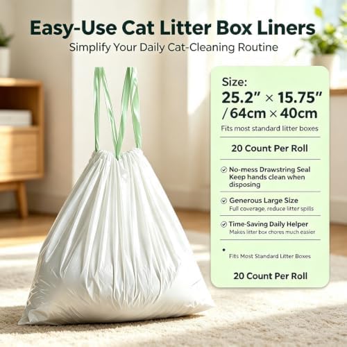 Cat Litter Box Liners, 40 Pack 25.2 x 15.75 Inch Drawstring Disposable Pet - Image 2