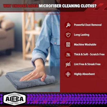 AIDEA Microfiber Cleaning Cloth Grey 20PK, Microfiber Towels 12"×12" - Image 3