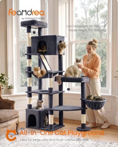 Feandrea Large Cat Tree, 74.1" Tall Sturdy Cat Tower - Image 2