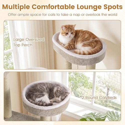 PETSITE 51-inch Modern Cat Tree, 3 Comfy Cat Beds, and Interactive Sisal Rope - Image 5