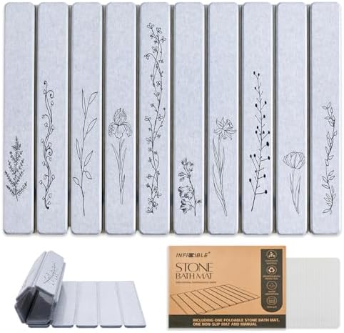 Black Floral Super Absorbent Fast Drying Stone Bath Mat by INFISIBLE