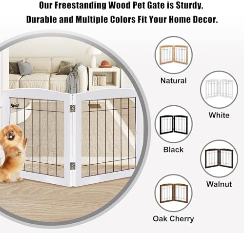 LZRS 2-Panel Freestanding Foldable Wood Dog Gate – Solid Wood & Steel Wire - Image 4