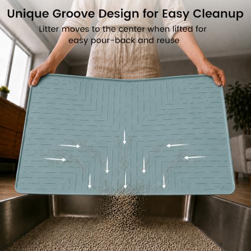 OHMO Large Cat Litter Mat, 31.5x23.6 Silicone Trapping Mat Light Blue - Image 4