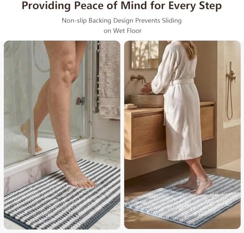 Chenille Bathroom Rug Non Slip Washable, Absorbent Bath Mat - Image 3