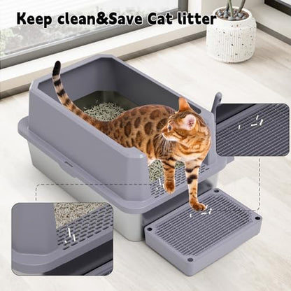 RIZZARI Open Cat Litter Box: Stainless, High Sided, Easy Clean - Image 3
