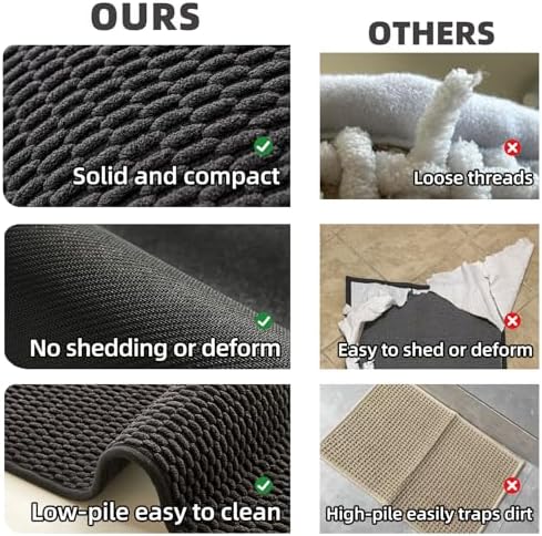 TYUU Black Bathroom Rugs Non Slip Washable, Super Absorbent Thin Bath Mat Quick - Image 5
