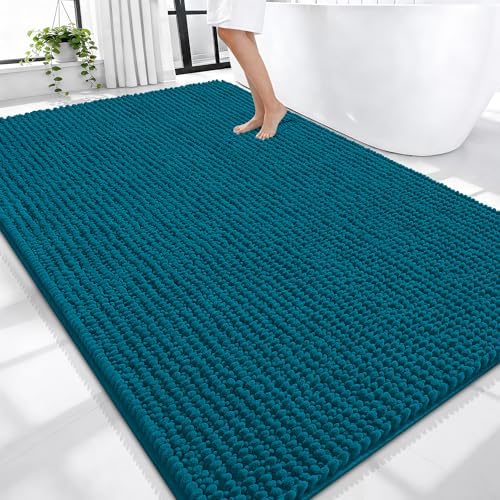 OLANLY Thick Chenille Bathroom Runner Rugs Mats 47x17, Peacock Blue - Image 6