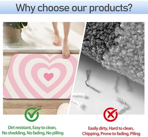Pink Love Heart Bathroom Rug 29.5"x17", Super Absorbent Fast Drying Bath Mat - Image 4