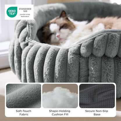 Bedsure ComfyFleece® Washable Cute Cat Bed, Soft Round Kitten Bed - Image 3