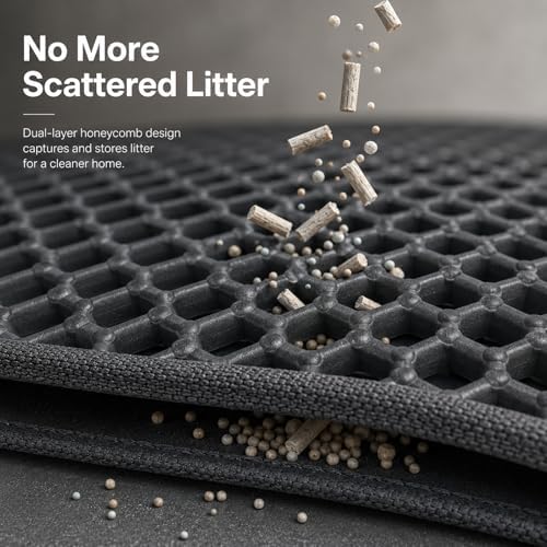 Cat Litter Box Mat, Double-Layer Honeycomb Litter Trap 30"x22" Blakc - Image 3