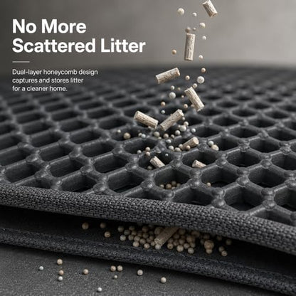 Cat Litter Box Mat, Double-Layer Honeycomb Litter Trap 30"x22" Blakc - Image 3