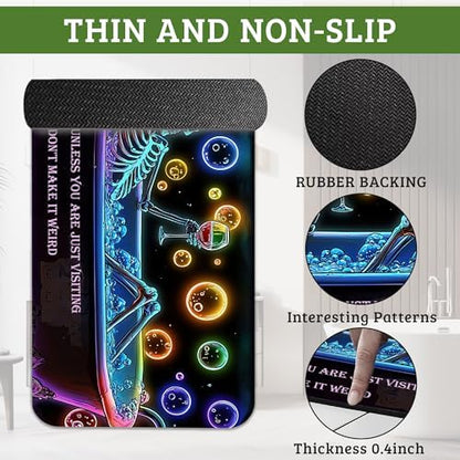 Punk Skull Bathroom Rugs Thin Bath Mat Non Slip Washable, Rubber Backing Quick - Image 3