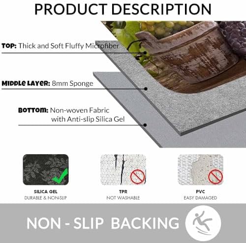 Wine Bottle and Glasses Bathroom Mat Rugs Vintage Wodden Barrel Microfiber Faux - Image 6