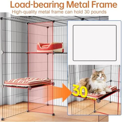Oneluck 3-Tier Cat Cages Indoor Enclosure DIY Cat Playpen Catio Detachable - Image 3