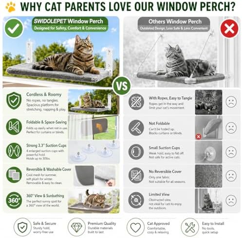 Cordless Cat Window Perch, Foldable Stable Cat Hammock, Breathable - Image 3