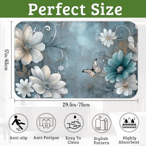 Floral Butterfly Bathroom Rugs Mat Non Slip Washable Quick Dry Absorbent Thin - Image 2