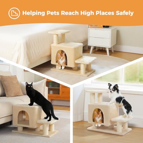 3-in-1 Cat Stairs with Scratching Post & Condo, Pet Steps - Image 5