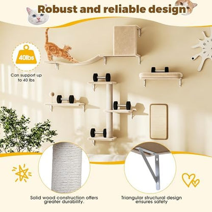 COZIWOW 5-Piece Wall Mounted Cat Wall Shelves Set Beige - Image 5