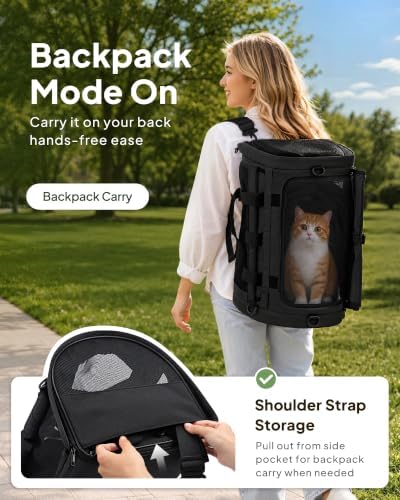 Backpackable Cat Carrier 17"x11"x11", Soft-Sided Collapsible Pet Carrier - Image 2