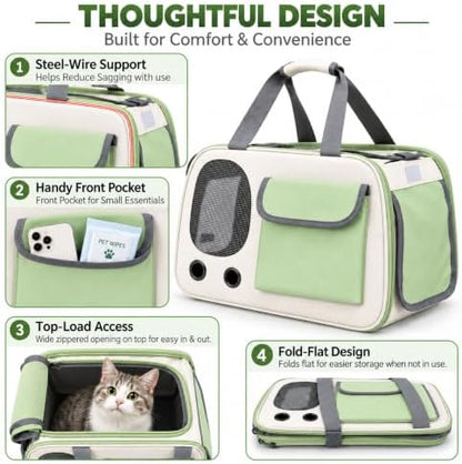 Soft-Sided Cat Carrier, 17.7“×10.2”×11“ Foldable Portable Pet Travel Bag - Image 4