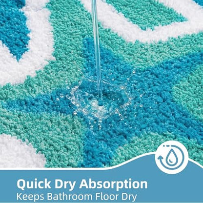 Blue Coastal Bathroom Rugs Non Slip Absorbent Fluffy Plush - Image 5