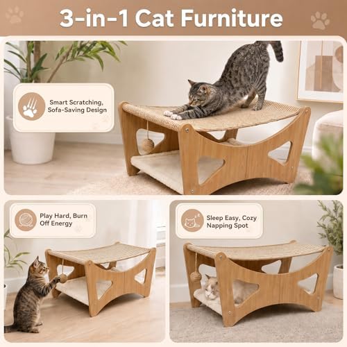 Cat Hammock Bed, 3 in 1 Elevated Bunk Cat Hammock Bed - Image 5