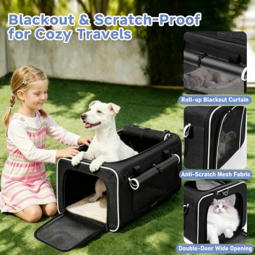 Large Pet Carrier with Detachable Wheels, 2 IN1 Foldable Soft-Sided Carriers- - Image 5